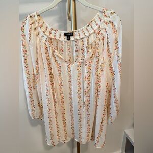 Torrid Floral Striped Blouse - Cream and Pink